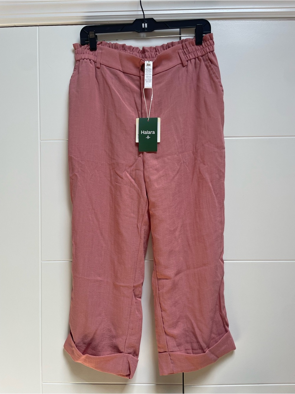 HALARA Mauve Pink Cropped Pants lounge Pull on Sz L NEW